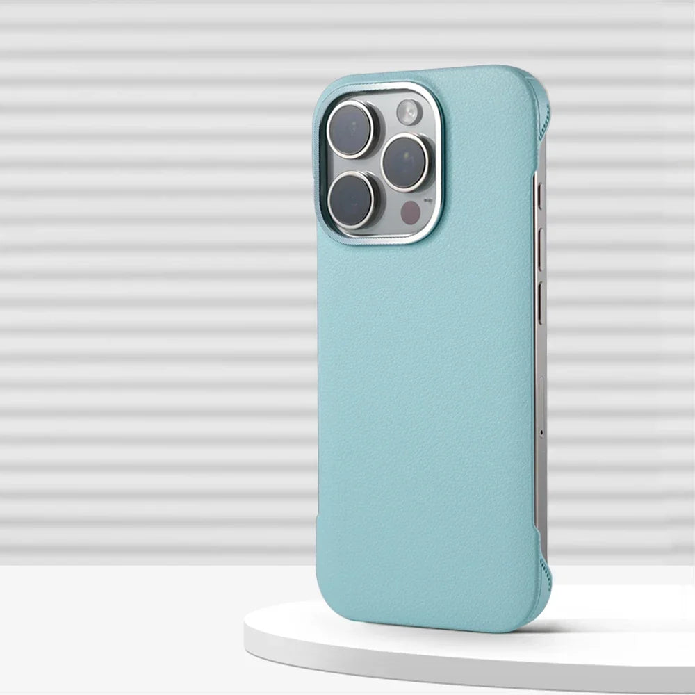 Slim Leather iPhone Case with MagSafe Compatibility – Stitched Edges, Raised Lens Guard, Non-Slip Grip for iPhone 13, 14, 15, 16 Pro Max