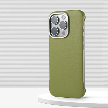 Slim Leather iPhone Case with MagSafe Compatibility – Stitched Edges, Raised Lens Guard, Non-Slip Grip for iPhone 13, 14, 15, 16 Pro Max