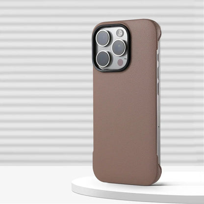 Slim Leather iPhone Case with MagSafe Compatibility – Stitched Edges, Raised Lens Guard, Non-Slip Grip for iPhone 13, 14, 15, 16 Pro Max