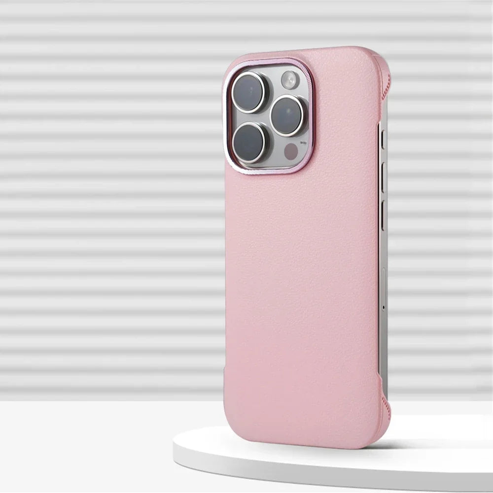 Slim Leather iPhone Case with MagSafe Compatibility – Stitched Edges, Raised Lens Guard, Non-Slip Grip for iPhone 13, 14, 15, 16 Pro Max