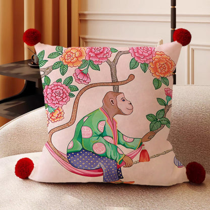Mira Garden Cushion Cover - Reversible Microfiber with Pompom Detail