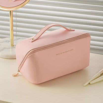 Mira Travel Makeup Bag - PU Leather, Double Layer Organizer