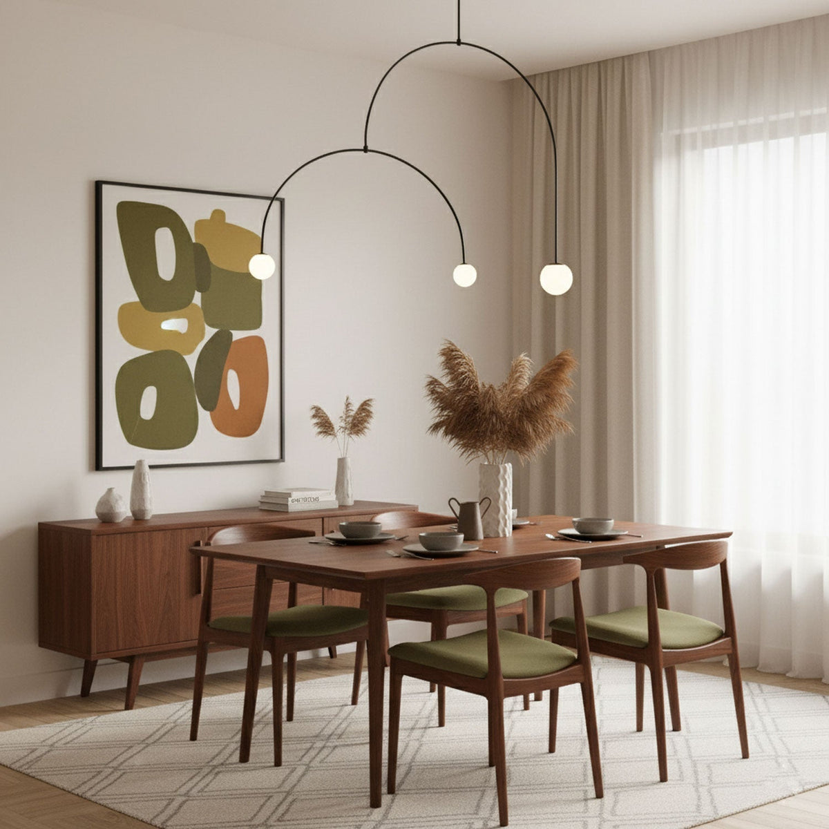 Sculptural Ceiling Light with Opaline Glass Diffusers Black & Brass Finish Multi-Arm Design for Dining Room Entryway Modern Overhead Fixture