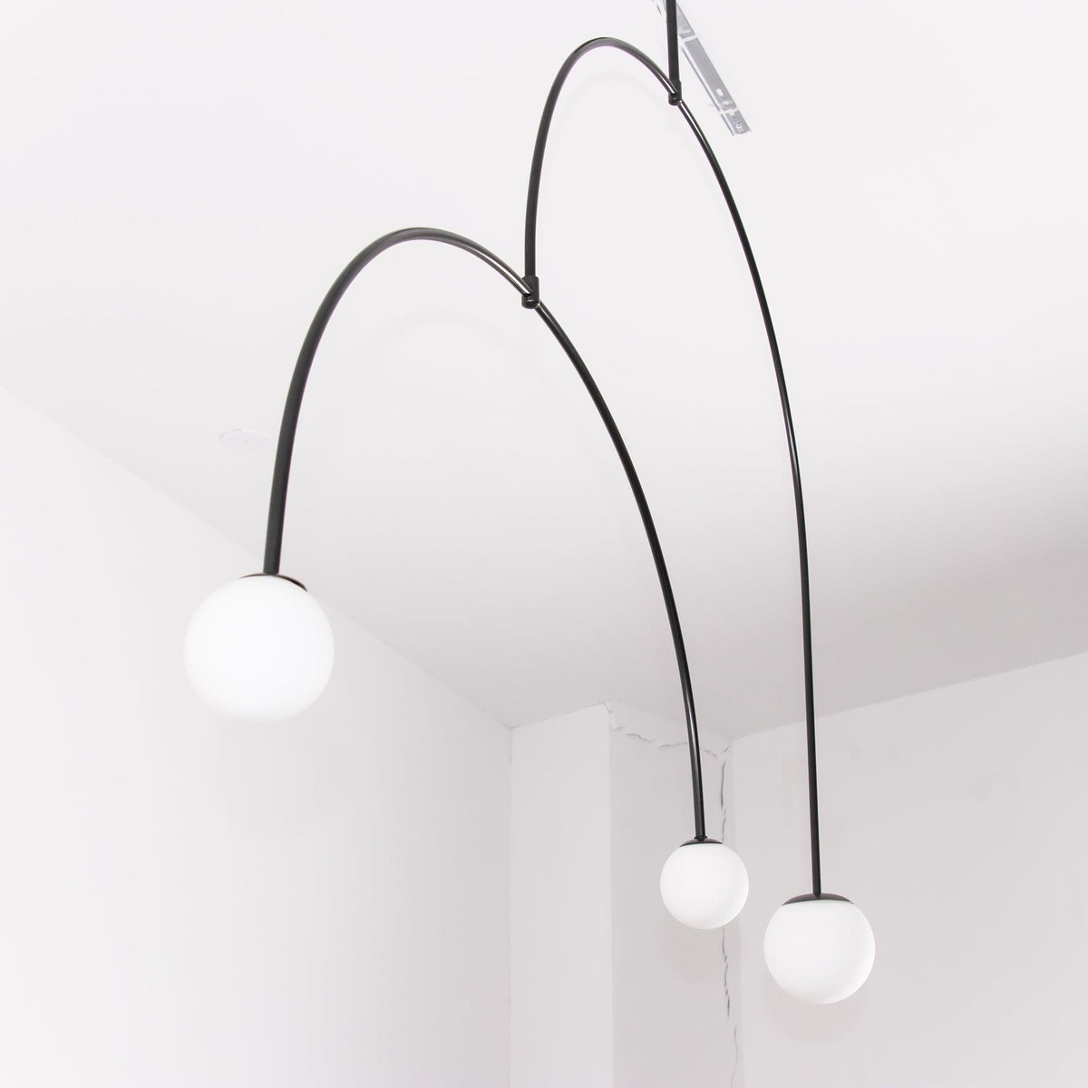 Sculptural Ceiling Light with Opaline Glass Diffusers Black & Brass Finish Multi-Arm Design for Dining Room Entryway Modern Overhead Fixture