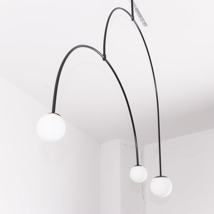 Sculptural Ceiling Light with Opaline Glass Diffusers Black & Brass Finish Multi-Arm Design for Dining Room Entryway Modern Overhead Fixture