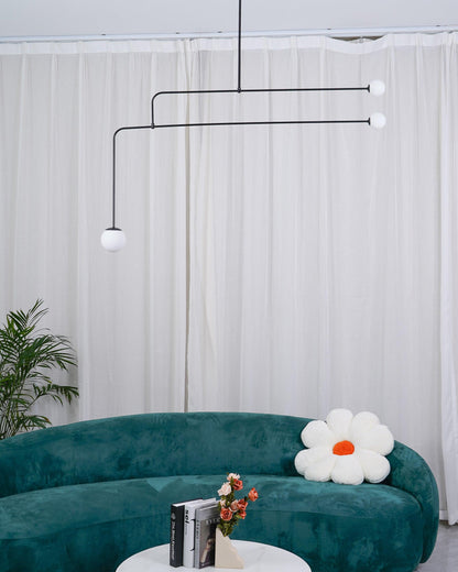 Sculptural Ceiling Light with Opaline Glass Diffusers Black & Brass Finish Multi-Arm Design for Dining Room Entryway Modern Overhead Fixture