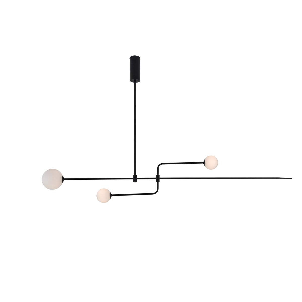 Sculptural Ceiling Light with Opaline Glass Diffusers Black & Brass Finish Multi-Arm Design for Dining Room Entryway Modern Overhead Fixture