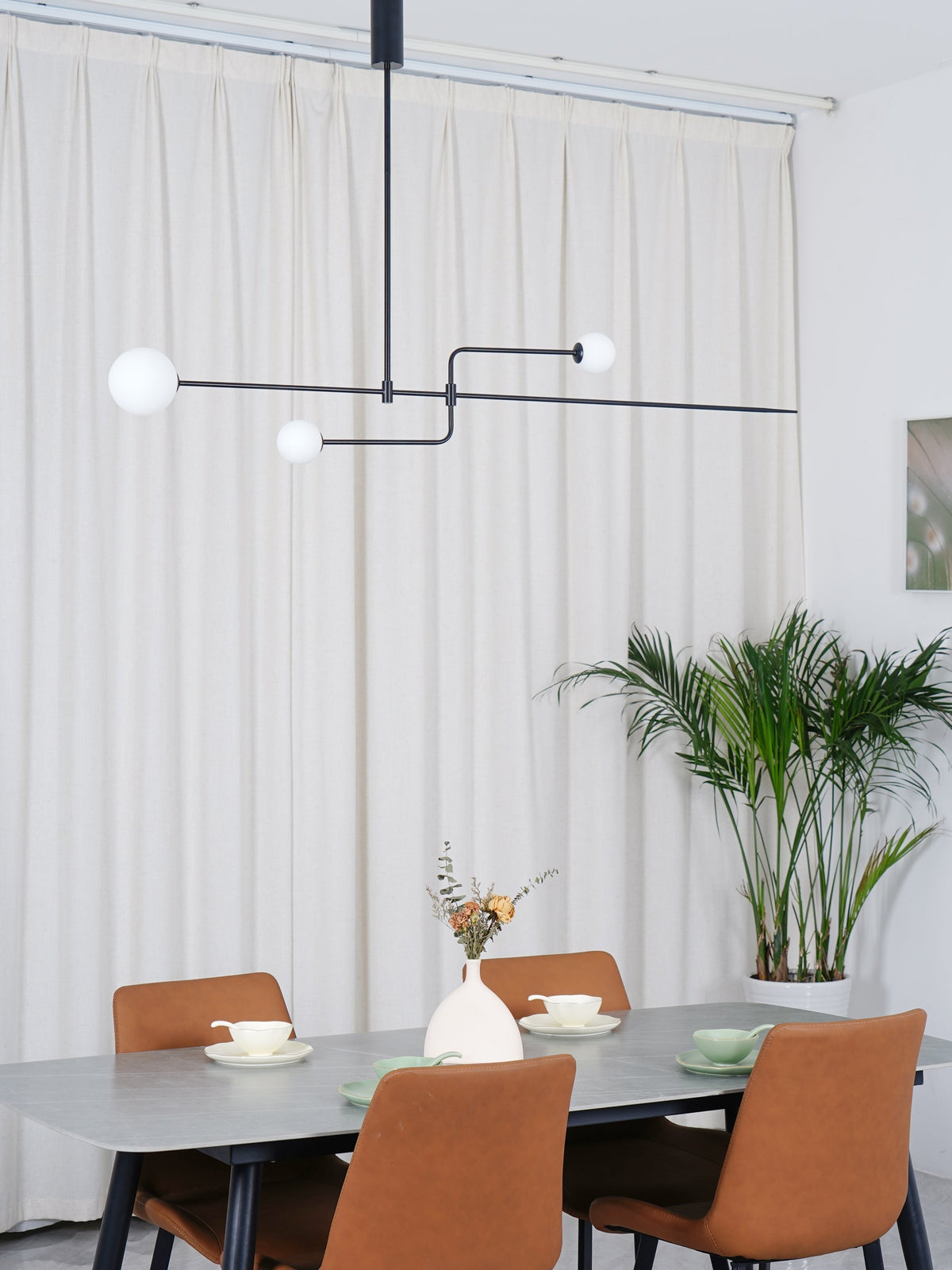 Sculptural Ceiling Light with Opaline Glass Diffusers Black & Brass Finish Multi-Arm Design for Dining Room Entryway Modern Overhead Fixture