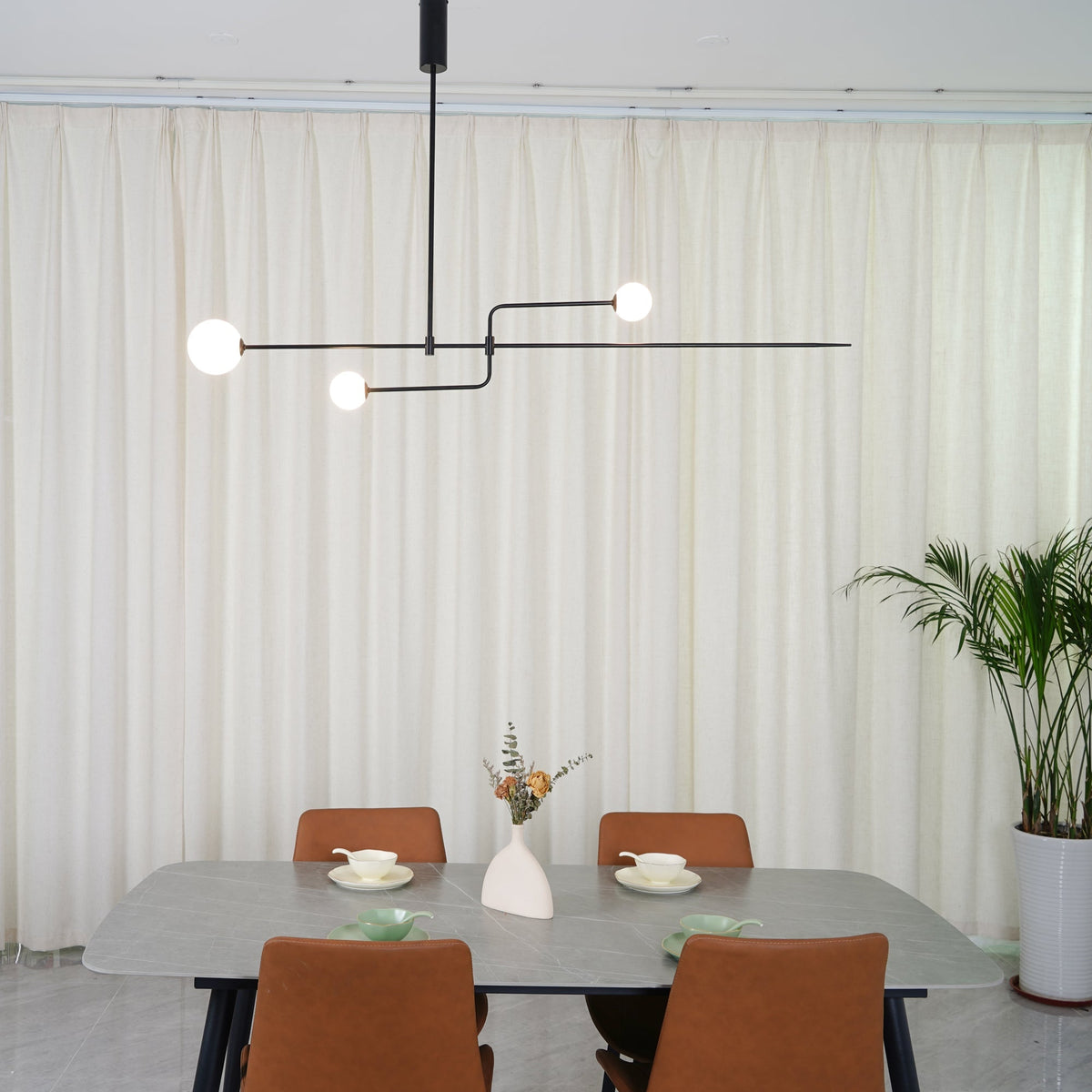 Sculptural Ceiling Light with Opaline Glass Diffusers Black & Brass Finish Multi-Arm Design for Dining Room Entryway Modern Overhead Fixture