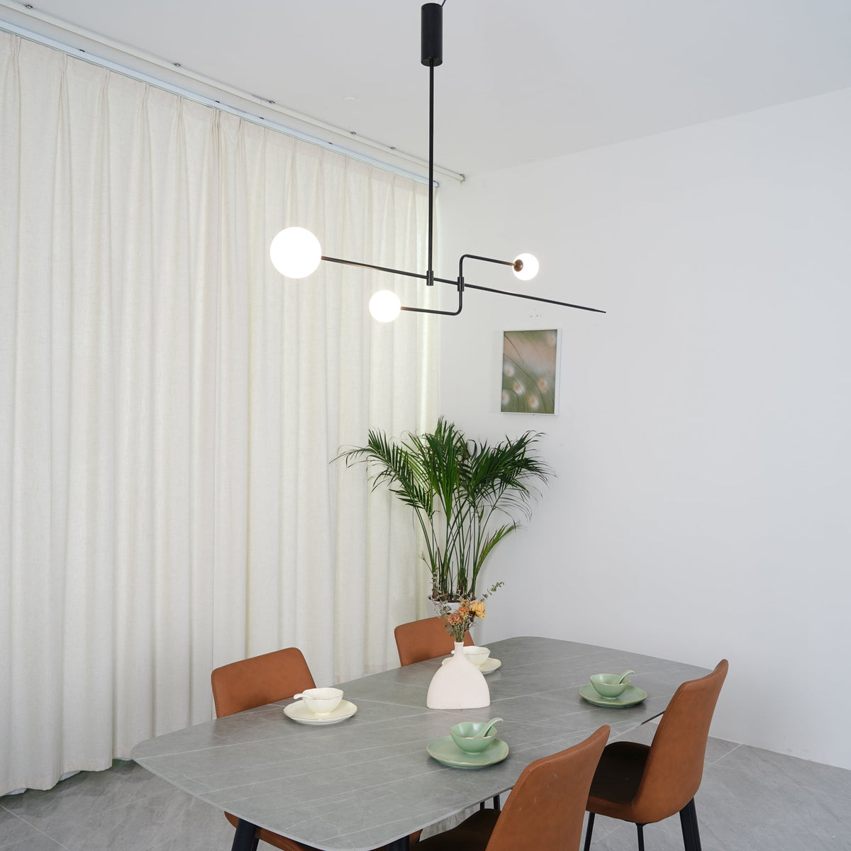 Sculptural Ceiling Light with Opaline Glass Diffusers Black & Brass Finish Multi-Arm Design for Dining Room Entryway Modern Overhead Fixture