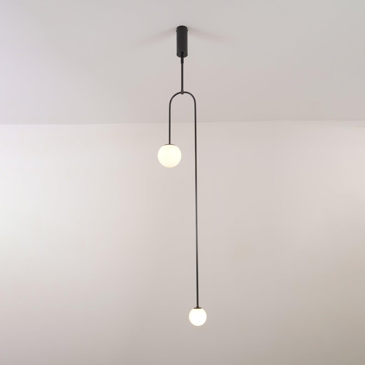Sculptural Ceiling Light with Opaline Glass Diffusers Black & Brass Finish Multi-Arm Design for Dining Room Entryway Modern Overhead Fixture