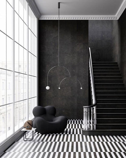 Sculptural Ceiling Light with Opaline Glass Diffusers Black & Brass Finish Multi-Arm Design for Dining Room Entryway Modern Overhead Fixture