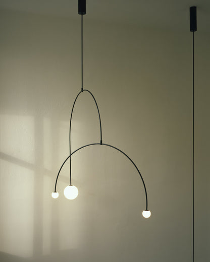 Sculptural Ceiling Light with Opaline Glass Diffusers Black & Brass Finish Multi-Arm Design for Dining Room Entryway Modern Overhead Fixture