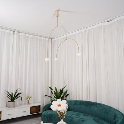 Sculptural Ceiling Light with Opaline Glass Diffusers Black & Brass Finish Multi-Arm Design for Dining Room Entryway Modern Overhead Fixture