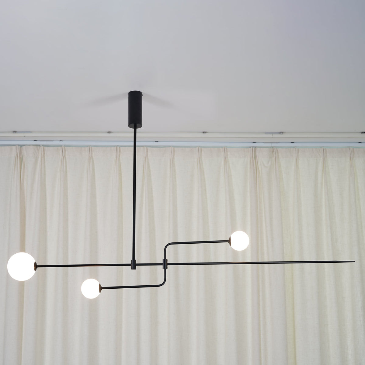 Sculptural Ceiling Light with Opaline Glass Diffusers Black & Brass Finish Multi-Arm Design for Dining Room Entryway Modern Overhead Fixture