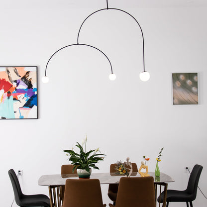 Sculptural Ceiling Light with Opaline Glass Diffusers Black & Brass Finish Multi-Arm Design for Dining Room Entryway Modern Overhead Fixture