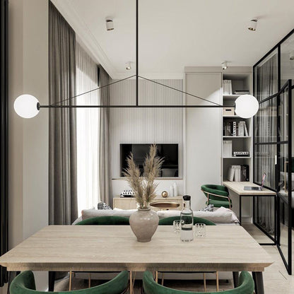 Sculptural Ceiling Light with Opaline Glass Diffusers Black & Brass Finish Multi-Arm Design for Dining Room Entryway Modern Overhead Fixture