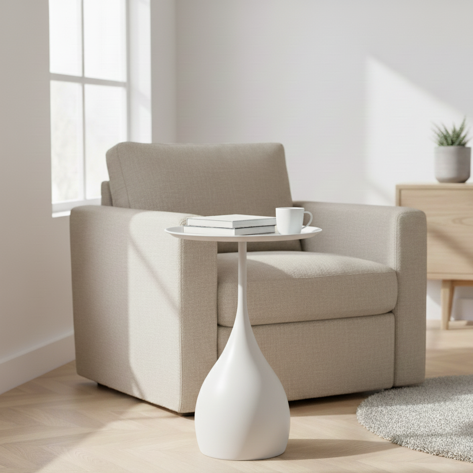 Round Side Table with Light-Luxury Design – Compact and Stylish for Sofa or Bed
