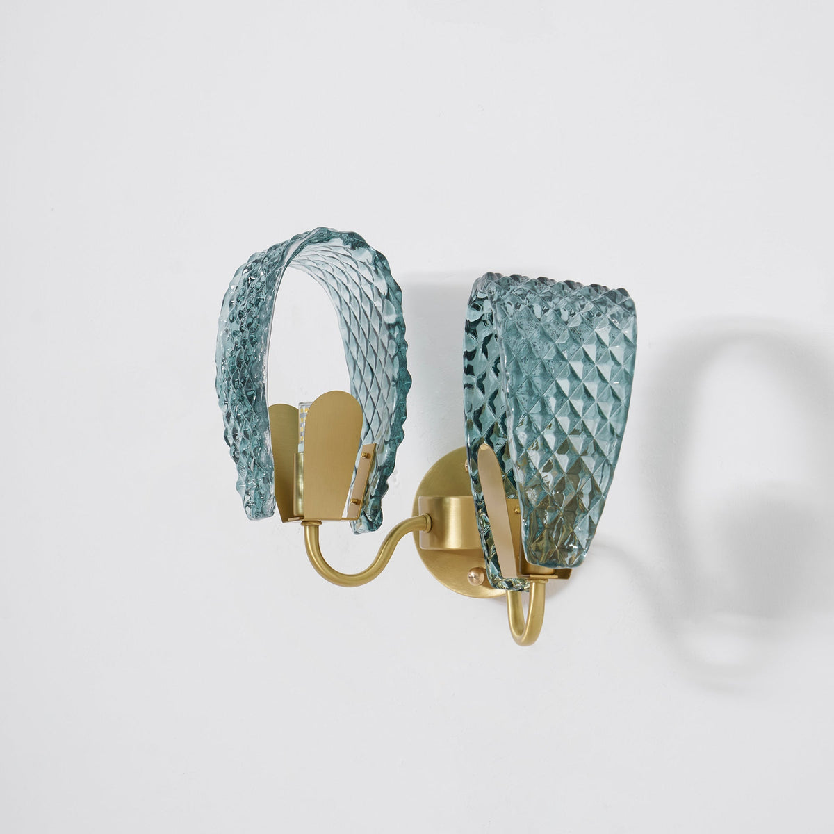 Vintage Brass and Blue Glass Wall Sconce for Bedroom Hallway Living Room – Elegant Decorative 2-Light or 3-Light Fixture with Diamond Textur