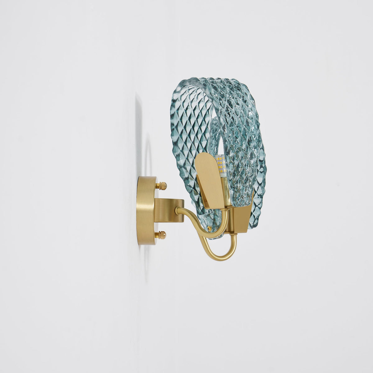 Vintage Brass and Blue Glass Wall Sconce for Bedroom Hallway Living Room – Elegant Decorative 2-Light or 3-Light Fixture with Diamond Textur