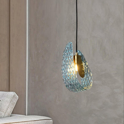 Handblown Cobalt Glass Drop Ceiling Fixture with Metal Accents 5.1 inch for Kitchen Island Dining Area Entryway