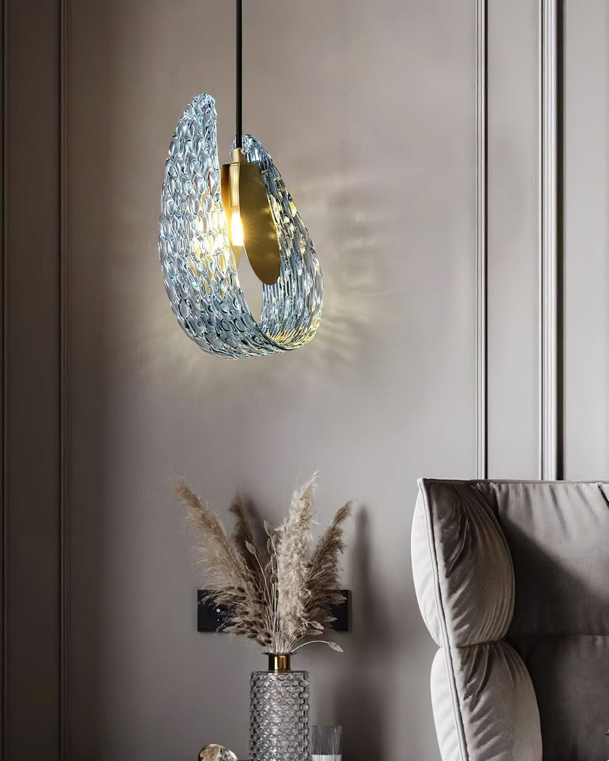 Handblown Cobalt Glass Drop Ceiling Fixture with Metal Accents 5.1 inch for Kitchen Island Dining Area Entryway