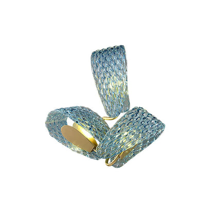Vintage Brass and Blue Glass Wall Sconce for Bedroom Hallway Living Room – Elegant Decorative 2-Light or 3-Light Fixture with Diamond Textur