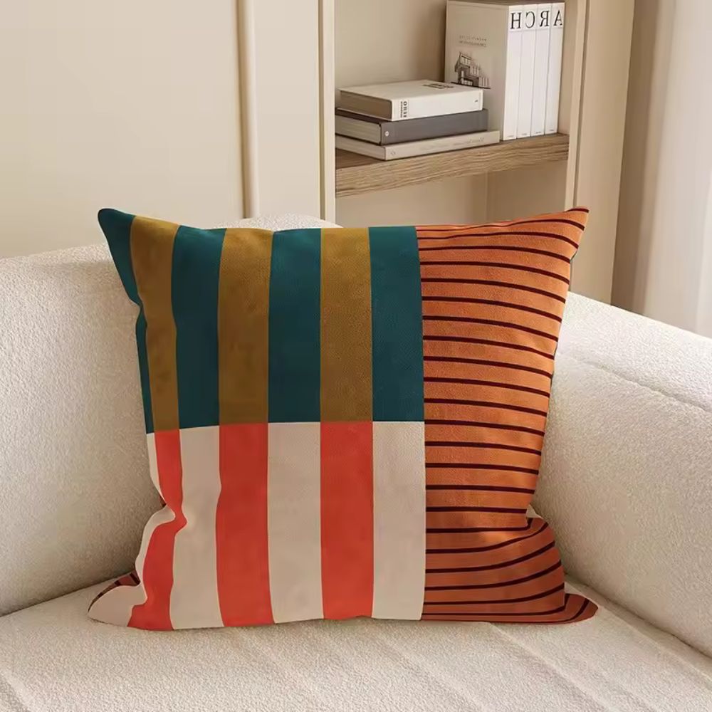 Mosaic Striped Cushion Cover - Colorful modern, Double-Sided Print