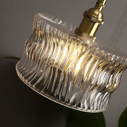 Textured Glass Drop Fixture with Brass Trim & Adjustable Cord for Kitchen Islands & Dining Spaces E27 Socket