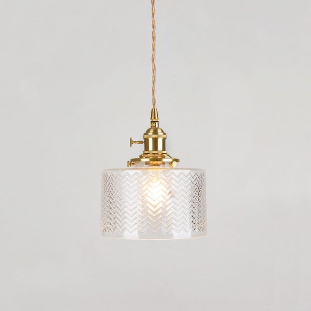 Textured Glass Drop Fixture with Brass Trim & Adjustable Cord for Kitchen Islands & Dining Spaces E27 Socket