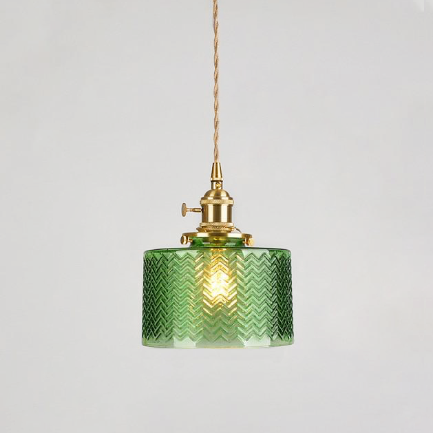 Textured Glass Drop Fixture with Brass Trim & Adjustable Cord for Kitchen Islands & Dining Spaces E27 Socket