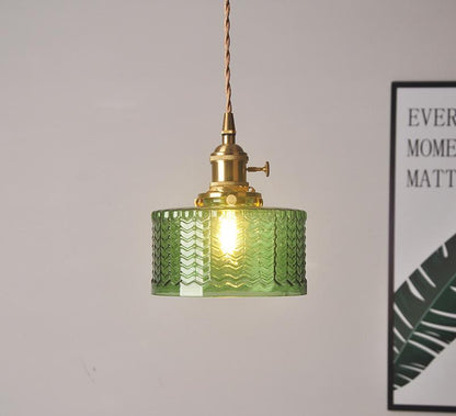 Textured Glass Drop Fixture with Brass Trim & Adjustable Cord for Kitchen Islands & Dining Spaces E27 Socket