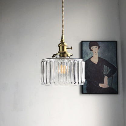Textured Glass Drop Fixture with Brass Trim & Adjustable Cord for Kitchen Islands & Dining Spaces E27 Socket