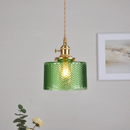 Textured Glass Drop Fixture with Brass Trim & Adjustable Cord for Kitchen Islands & Dining Spaces E27 Socket