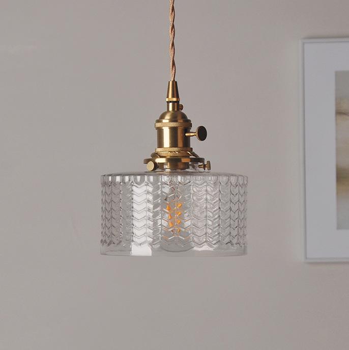 Textured Glass Drop Fixture with Brass Trim & Adjustable Cord for Kitchen Islands & Dining Spaces E27 Socket