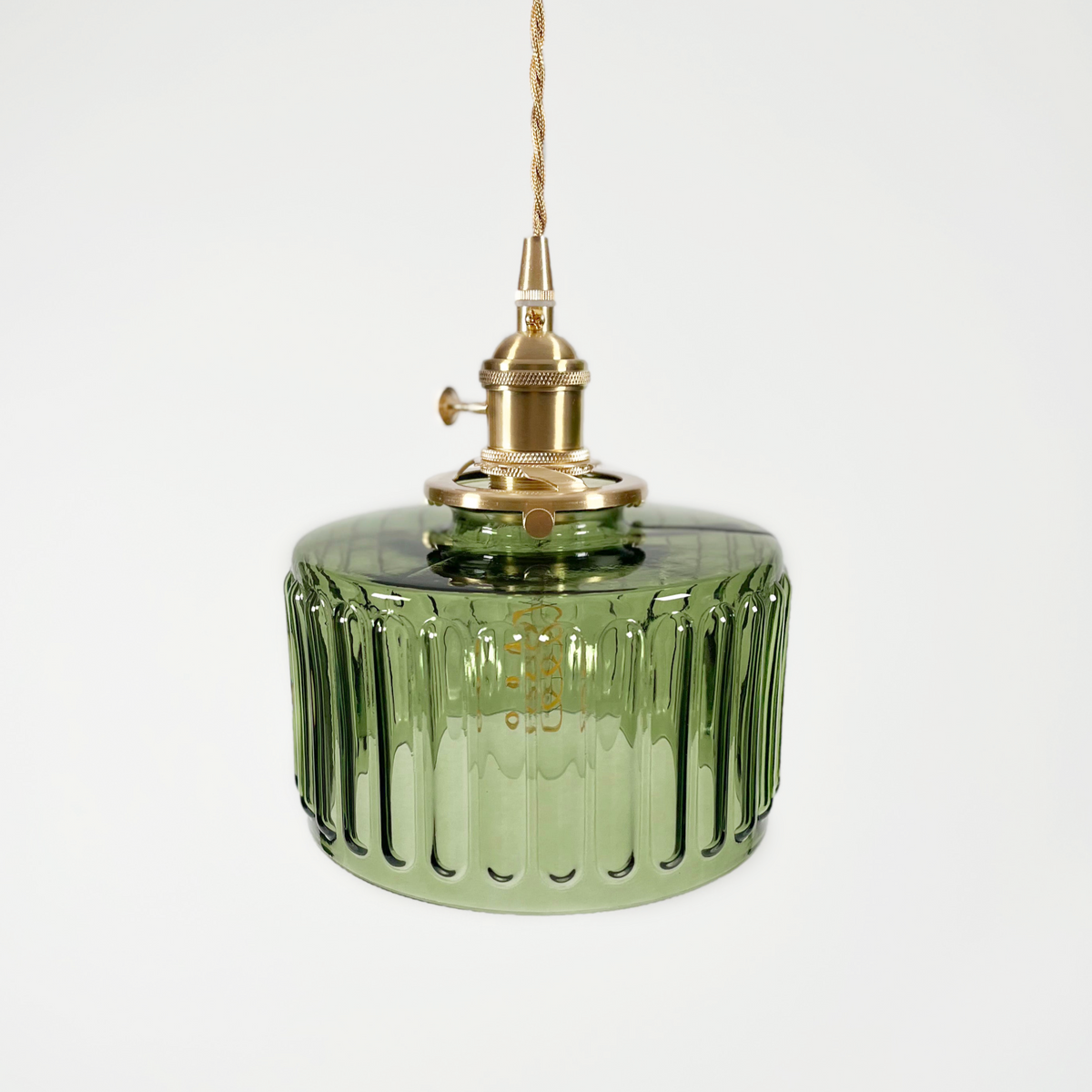 Textured Glass Drop Fixture with Brass Trim & Adjustable Cord for Kitchen Islands & Dining Spaces E27 Socket