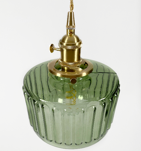 Textured Glass Drop Fixture with Brass Trim & Adjustable Cord for Kitchen Islands & Dining Spaces E27 Socket