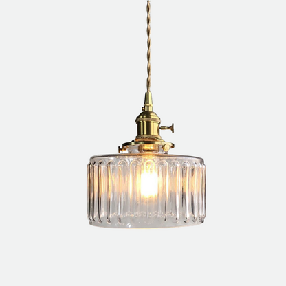 Textured Glass Drop Fixture with Brass Trim & Adjustable Cord for Kitchen Islands & Dining Spaces E27 Socket