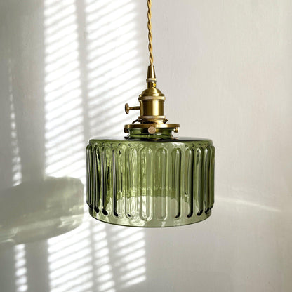 Textured Glass Drop Fixture with Brass Trim & Adjustable Cord for Kitchen Islands & Dining Spaces E27 Socket