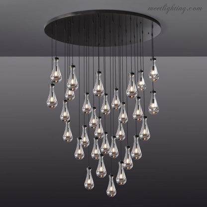 Cascading Glass Globe Chandelier – Dimmable LED Brass Fixture for Dining Room & Foyer – 18 to 60 Inch Multi-Light Statement Piece