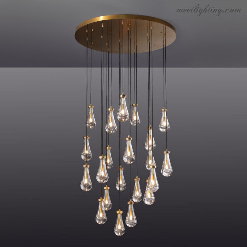 Cascading Glass Globe Chandelier – Dimmable LED Brass Fixture for Dining Room & Foyer – 18 to 60 Inch Multi-Light Statement Piece