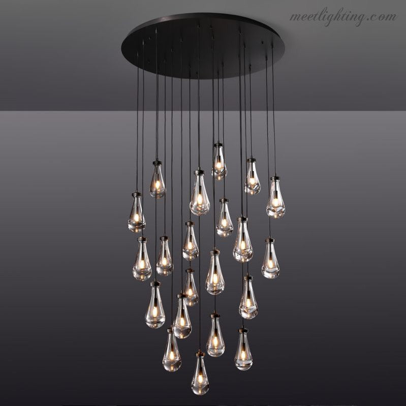 Cascading Glass Globe Chandelier – Dimmable LED Brass Fixture for Dining Room & Foyer – 18 to 60 Inch Multi-Light Statement Piece