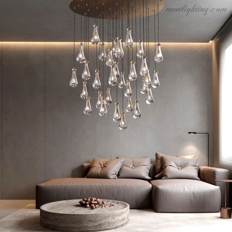 Cascading Glass Globe Chandelier – Dimmable LED Brass Fixture for Dining Room & Foyer – 18 to 60 Inch Multi-Light Statement Piece