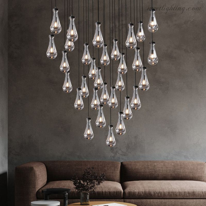 Cascading Glass Globe Chandelier – Dimmable LED Brass Fixture for Dining Room & Foyer – 18 to 60 Inch Multi-Light Statement Piece