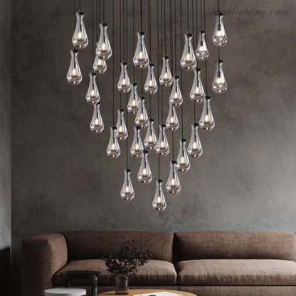 Cascading Glass Globe Chandelier – Dimmable LED Brass Fixture for Dining Room & Foyer – 18 to 60 Inch Multi-Light Statement Piece