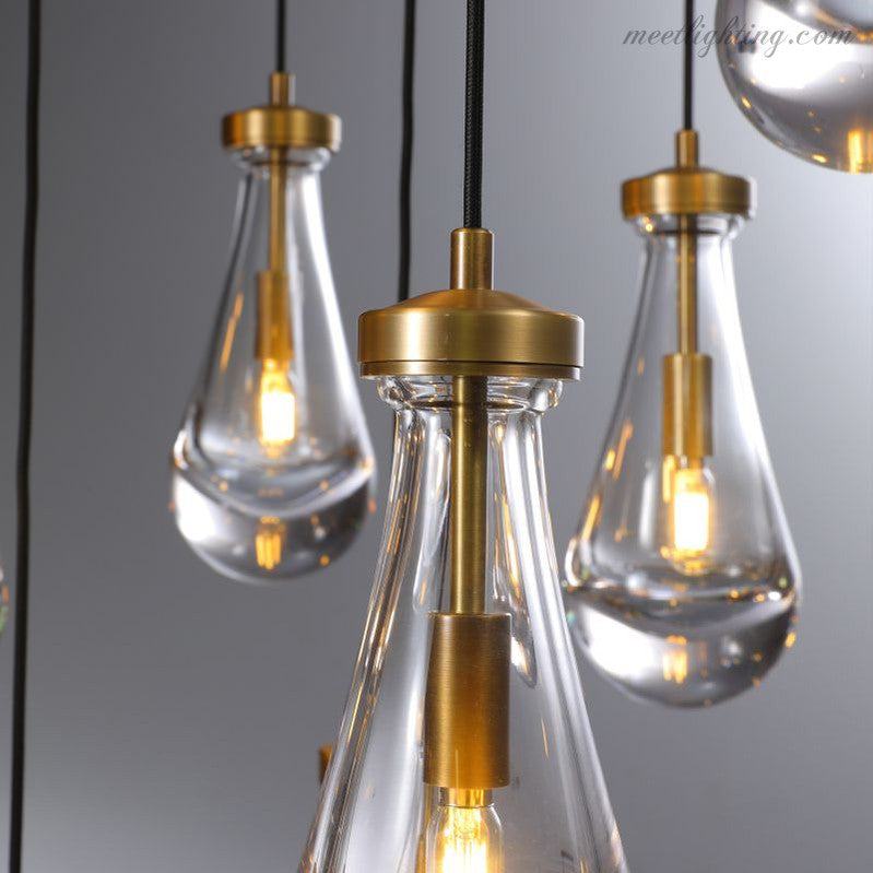 Cascading Glass Globe Chandelier – Dimmable LED Brass Fixture for Dining Room & Foyer – 18 to 60 Inch Multi-Light Statement Piece