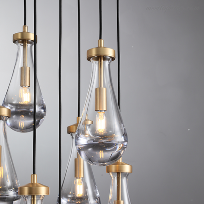 Cascading Glass Globe Chandelier – Dimmable LED Brass Fixture for Dining Room & Foyer – 18 to 60 Inch Multi-Light Statement Piece