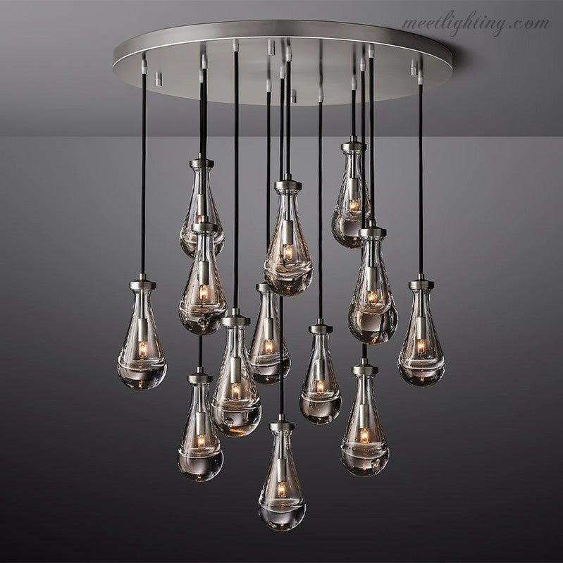 Cascading Glass Globe Chandelier – Dimmable LED Brass Fixture for Dining Room & Foyer – 18 to 60 Inch Multi-Light Statement Piece