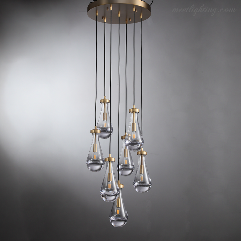 Cascading Glass Globe Chandelier – Dimmable LED Brass Fixture for Dining Room & Foyer – 18 to 60 Inch Multi-Light Statement Piece