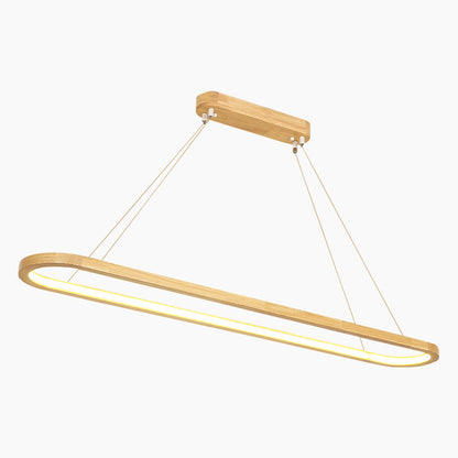 Wood Linear LED Pendant Light 35 in Dimmable Adjustable Dining Table Kitchen Island Fixture Natural Finish Bar Counter Lighting Modern Scand